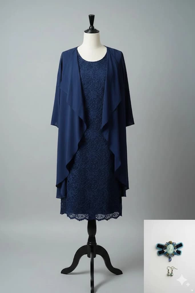 Set elegant rochie dantelă și blaisser bleumarin – Ocazie