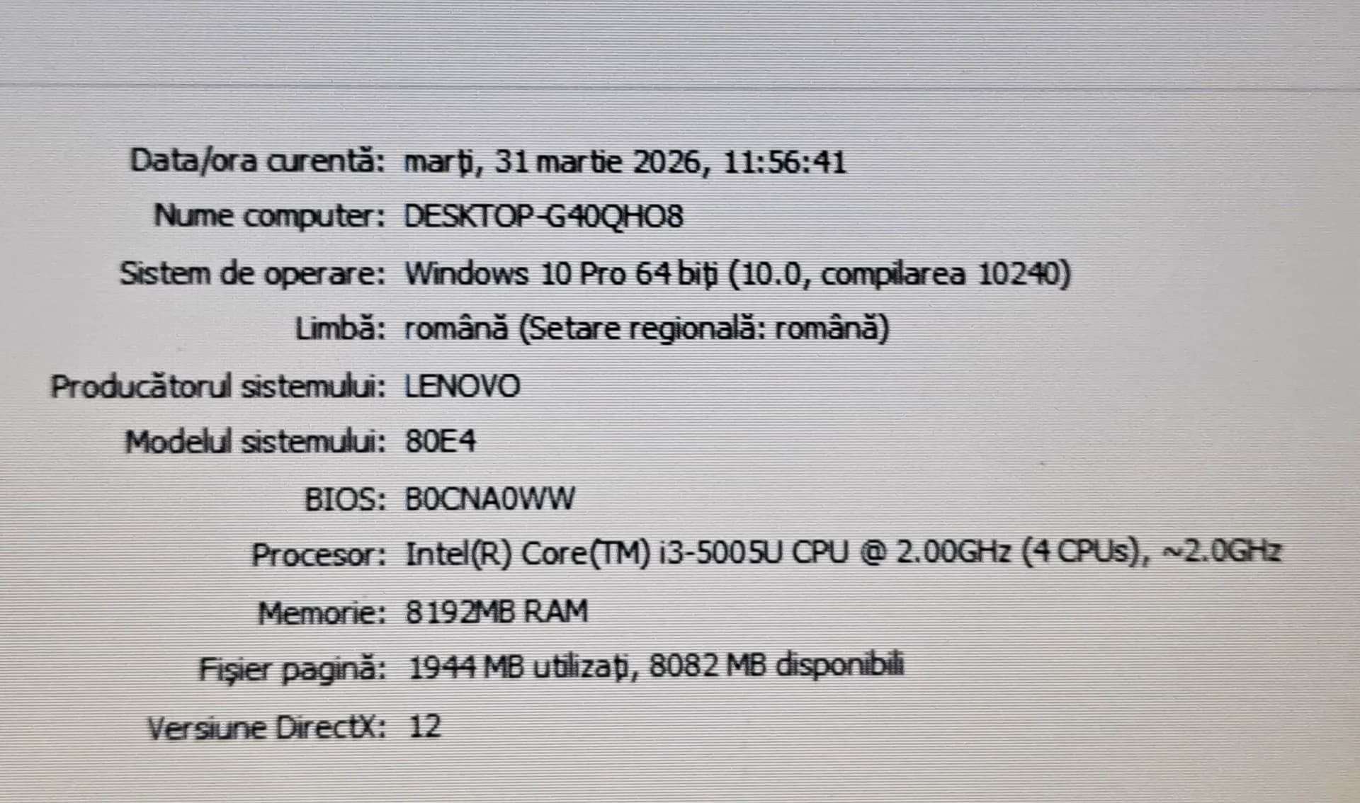 Vand laptop Lenovo--Intel i3-5005U--SSD 120 GB--8GB RAM--Baterie 5 ore