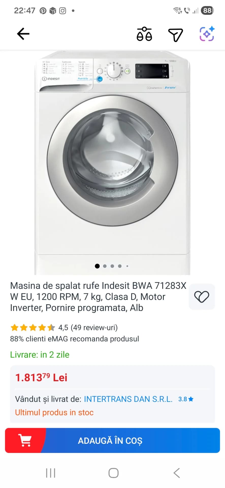 Masina de spalat rufe – Sector 4, București