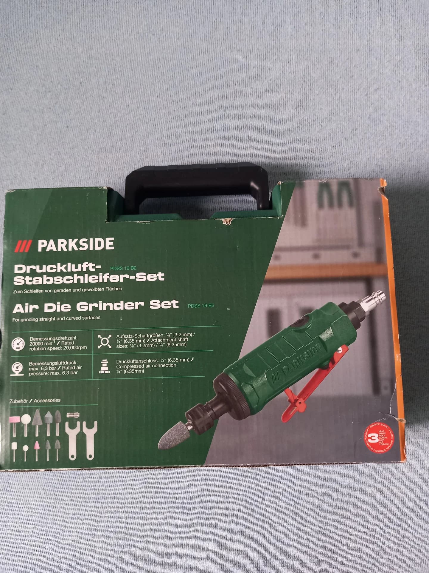 Polizor pneumatic Parkside cu accesorii PDSS 16 A1 110 RON – Roman, Neamț