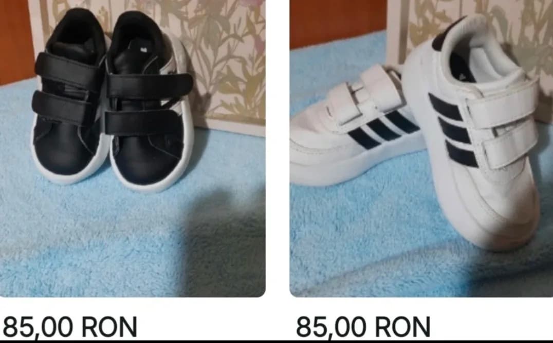 Adidași copii, alb și negru, folosiți – Sector 5, București – Hăinuțe copii