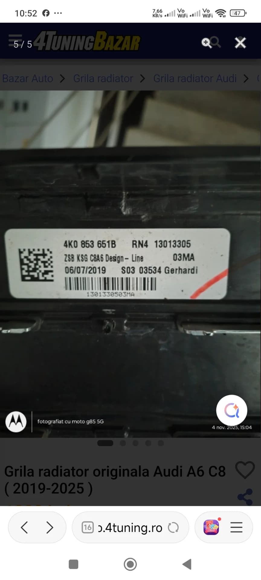 Grila radiator originala Audi A6 C8 – fotografia 5 din 5