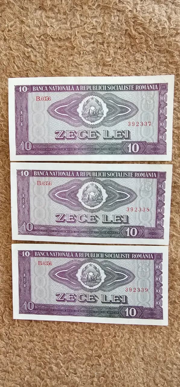 Serie consecutiva de 3 bancnote UNC de 1o lei din anul 1966 – Vatra Dornei, Suceava