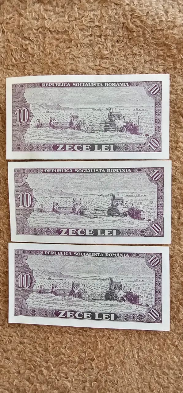 Serie consecutiva de 3 bancnote UNC de 1o lei din anul 1966 – fotografia 2 din 2
