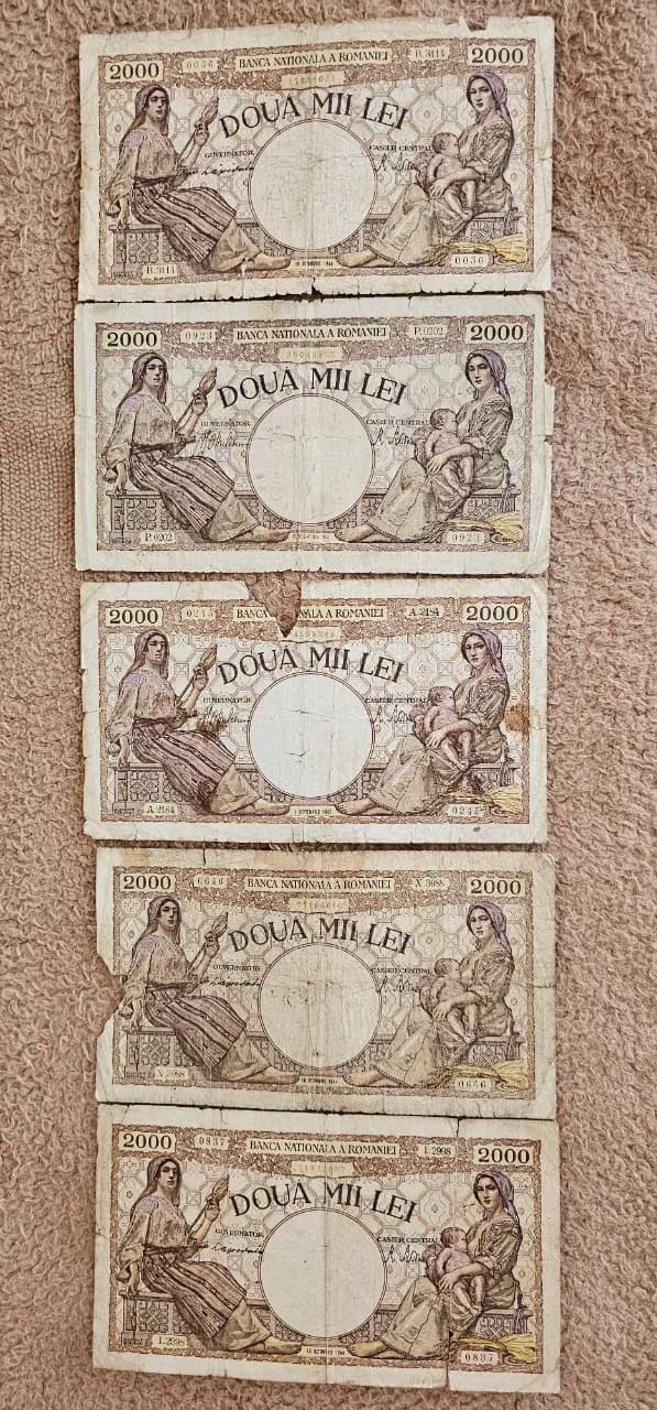 5 bancnote 2ooo lei din anii 1941,1943 si 1944 – Vatra Dornei, Suceava – Hobby-uri