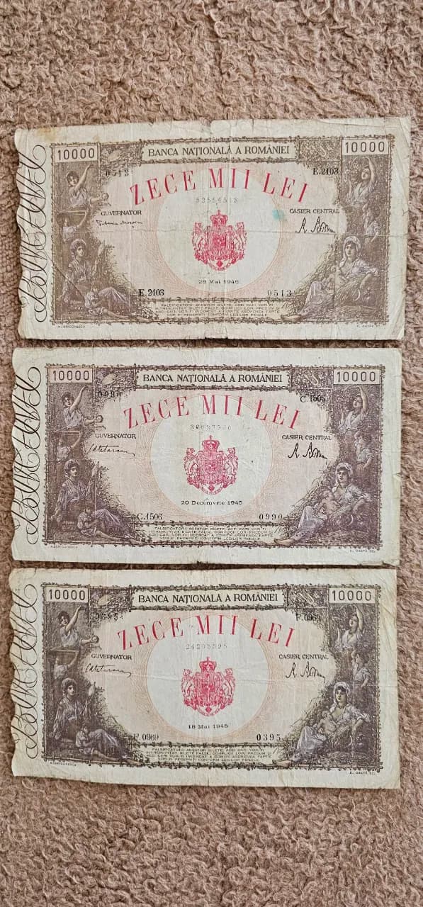 3 bancnote de 1o.ooo lei din anii 1945 si 1946 – Vatra Dornei, Suceava