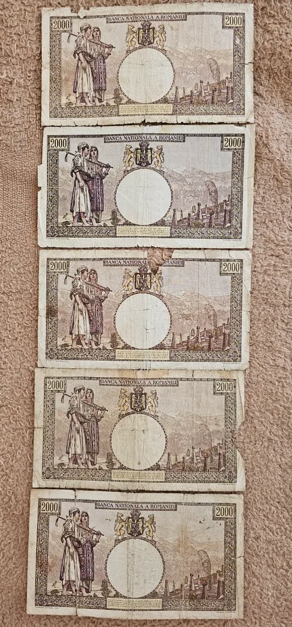 5 bancnote 2ooo lei din anii 1941,1943 si 1944 – fotografia 2 din 2
