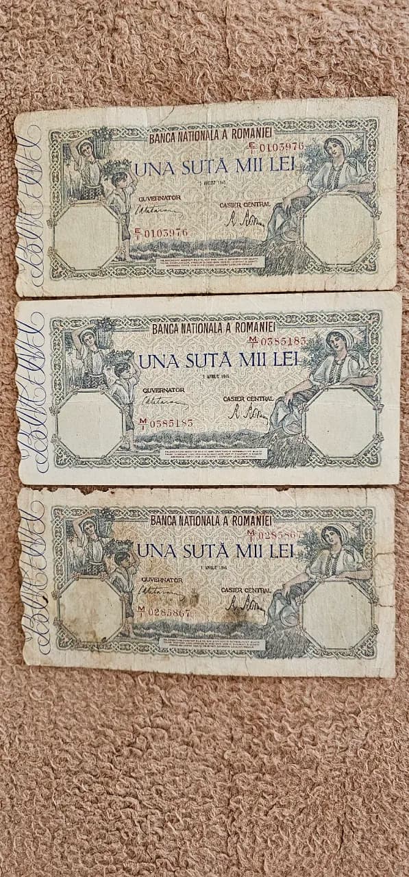 7 bancnote 1oo.ooo lei din anii 1945 si 1946 – Vatra Dornei, Suceava – Hobby-uri
