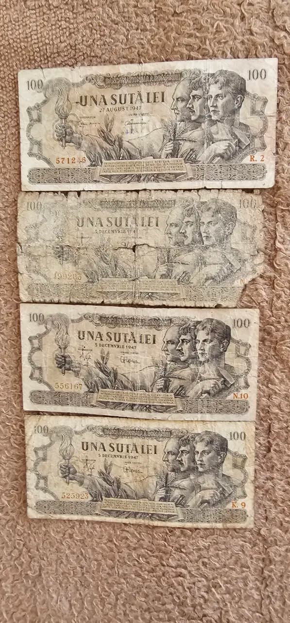 4 bancnote 1oo lei din anul 1947 – Vatra Dornei, Suceava – Hobby-uri