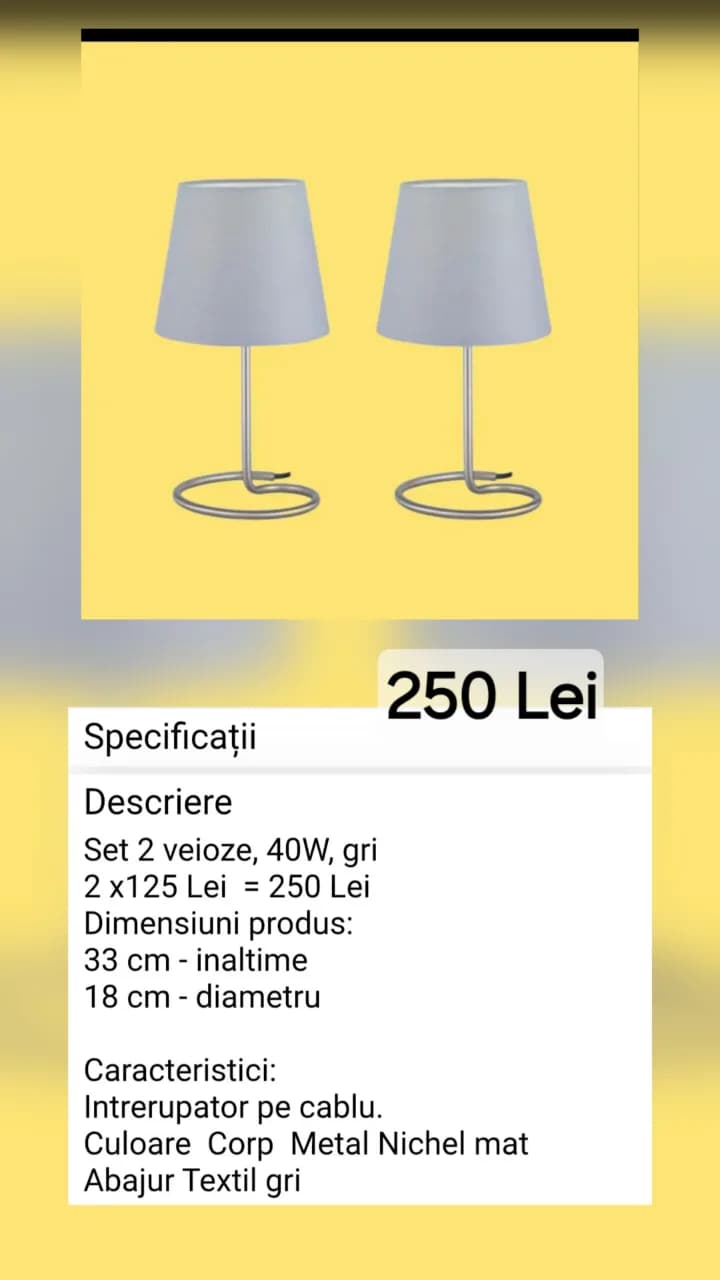 Veioze 2 seturi, 250 Lei/ set,Se vând și separat/set, folosit – fotografia 2 din 8