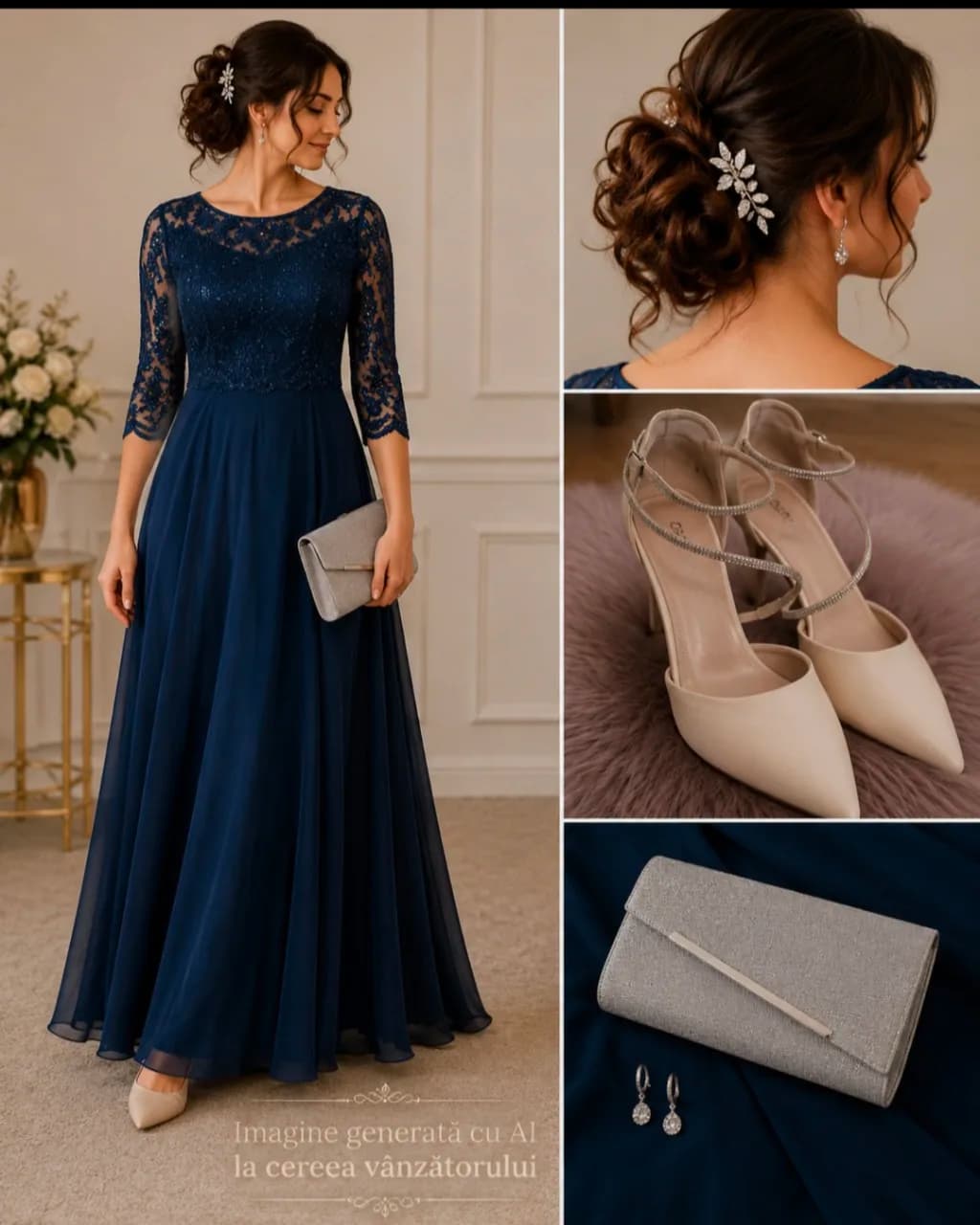 Rochie bleumarin+ pantofi nude, Deichman, folosit – Sector 5, București