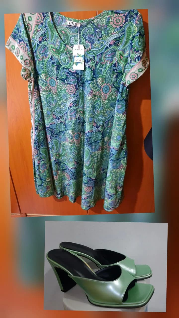 Outfit de vară: Rochie nouă; papuci vernil, vintage