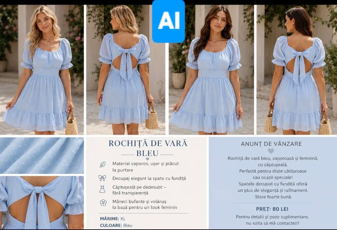 Rochiță de vară foarte feminină, perfectă pentru zile călduroase, vacanță sau ieșiri casual , folosit ocazional in vacan – fotografia 2 din 6