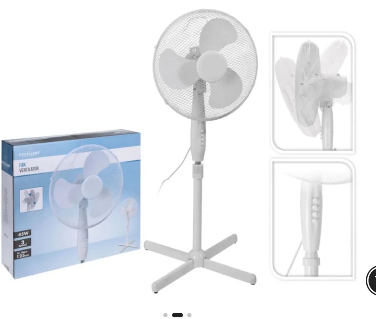 Ventilator de picioare Excellent Electrics, 40 cm, 3 viteze, 125 cm inaltime – fotografia 2 din 3