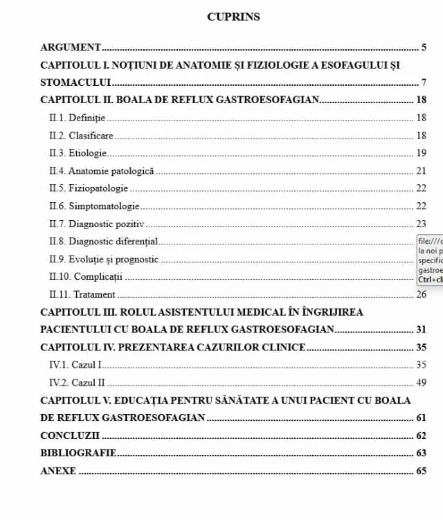 proiect Ingrijirea pacientului cu reflux gastroesofagian