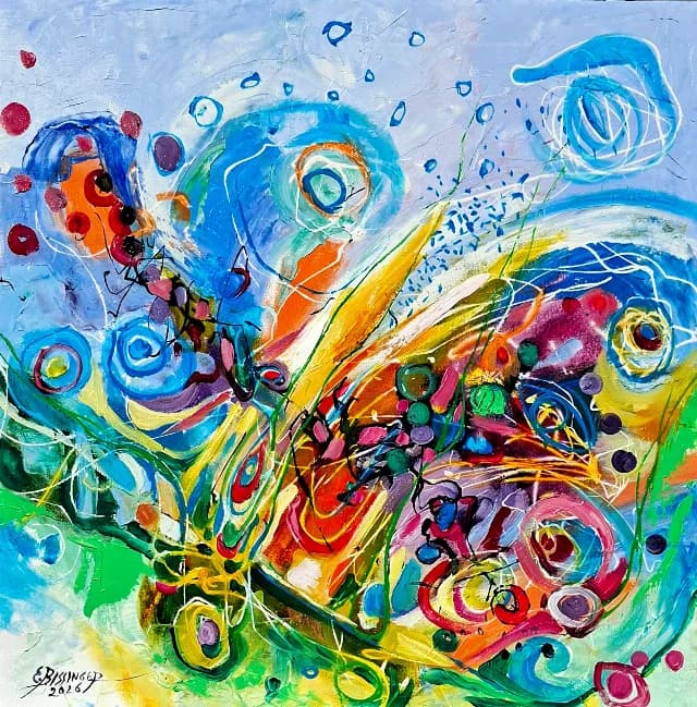 pictura abstracta cu albastru