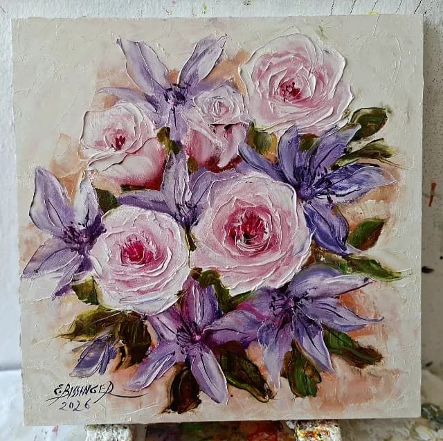 Clematis si trandafiri roz