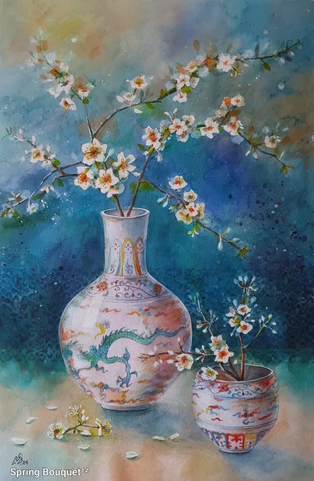 Flori de cires în vase chinezești.