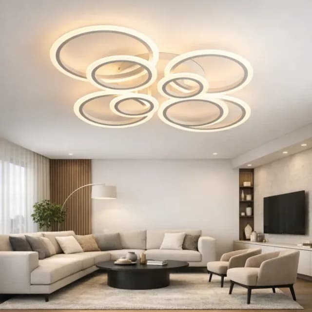 Lustra LED Moderna 130W cu Telecomanda si 8 Inele Luminoase