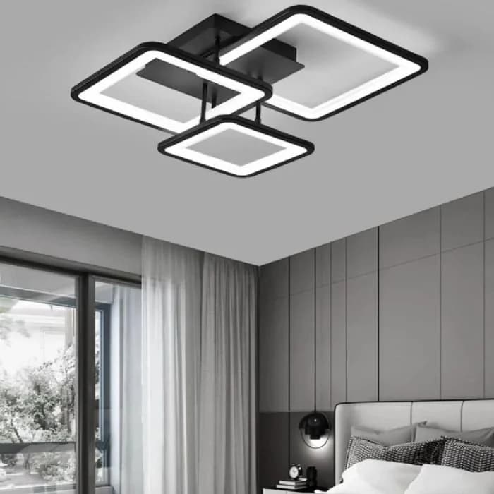 Lustra LED 3 cadre geometrice reglaj lumina telecomanda negru 46W