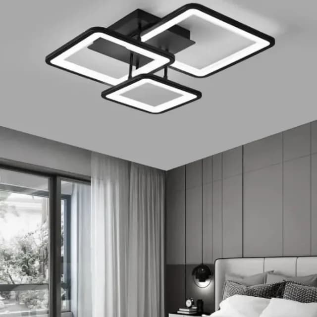 Lustra LED 3 cadre geometrice reglaj lumina telecomanda negru 46W