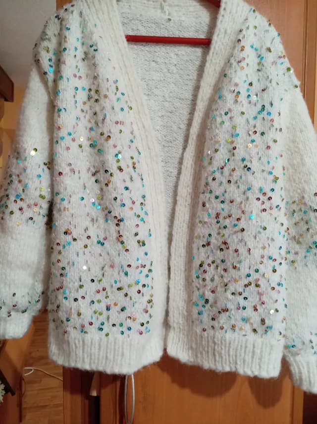 Cardigan tricotat din mohair și paiete colorate, mărimea M