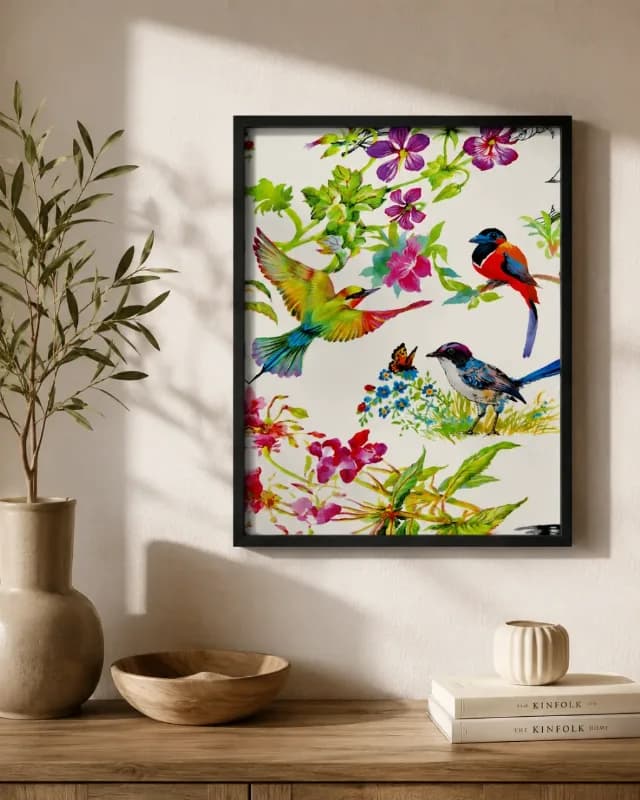 Tablou textil pasari tropicale