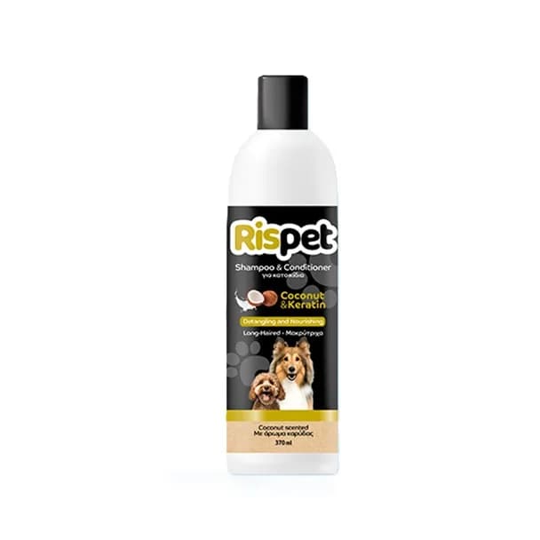 Șampon + balsam cu Keratină vegetală și apa de nucă de cocos pentru animale de companie cu păr lung – 370ml