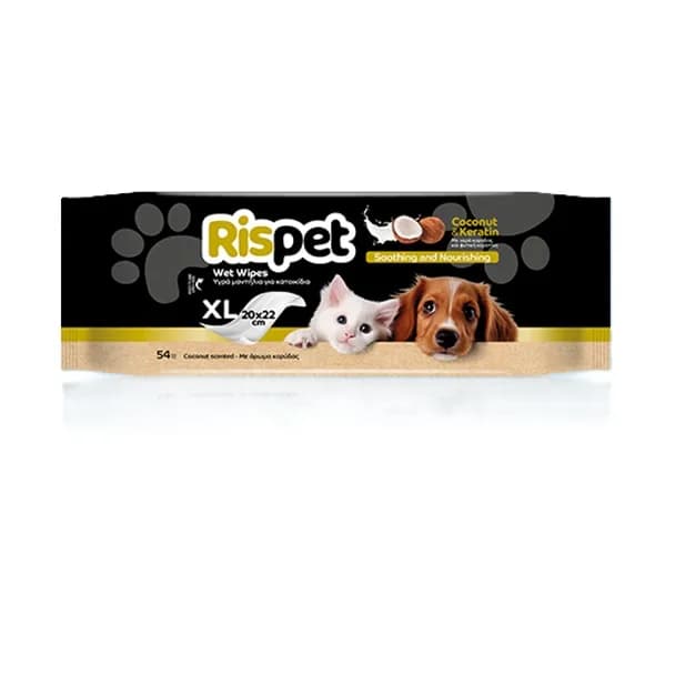 Șervețele umede cu Keratină si apa de nucă de cocos pentru animale de companie cu păr lung – pachet 54 buc.