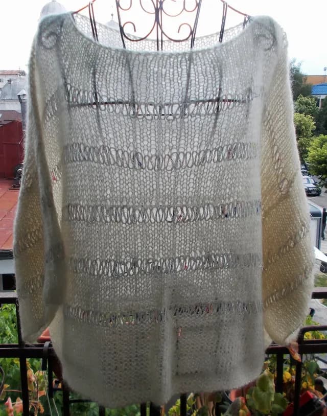 Pulover handmade - Drops kid silk - Alb - masura L/XL