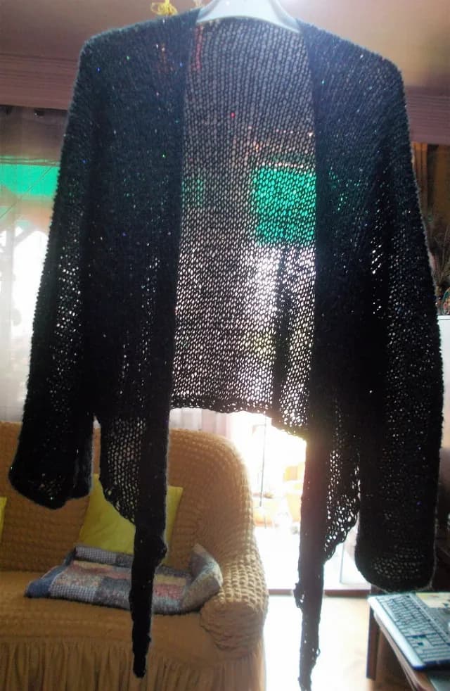 Cardigan mohair negru cu paiete mici - handmade - fara inchidere - masura XL
