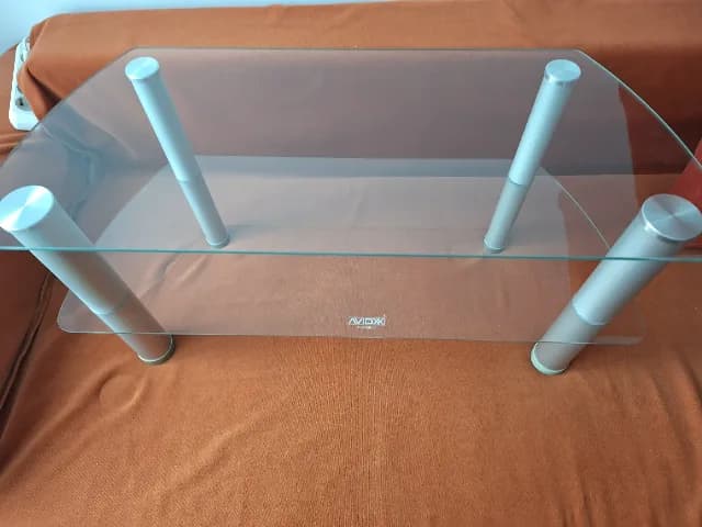 Masa living Cafea cu blat de sticla 85 x 35 x 42 cm,  doua polite, picioare metalice, sticla securizata