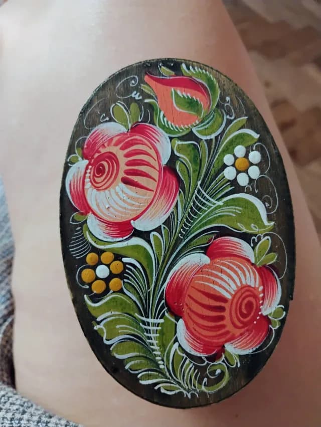 Cutie Vintage din Lemn Curbat (Bentwood), Pictată Manual – Artă Populară / Folk Art
