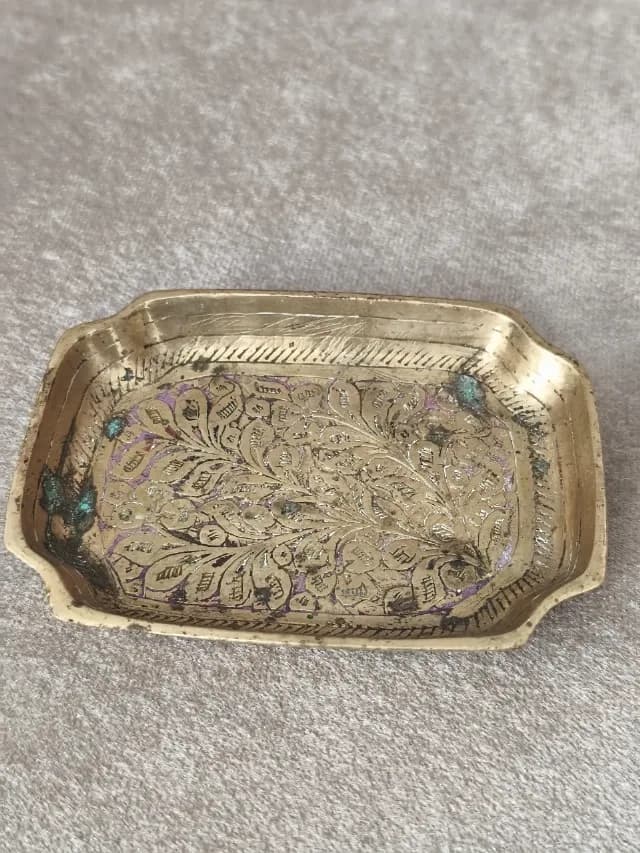 Tăviță Vintage din Alamă Gravată, Suport Bijuterii – Origine India
