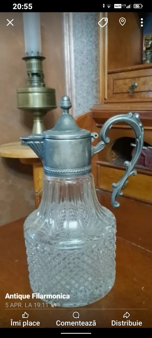 Carafă cristal cu montură placată argint stare foarte buna