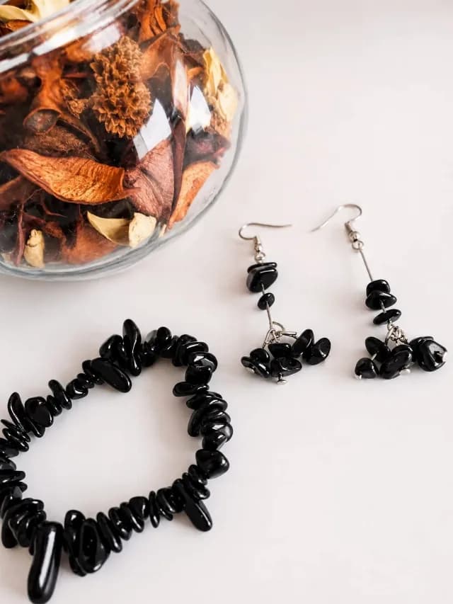 Set Cercei & Brățară Handmade Obsidian