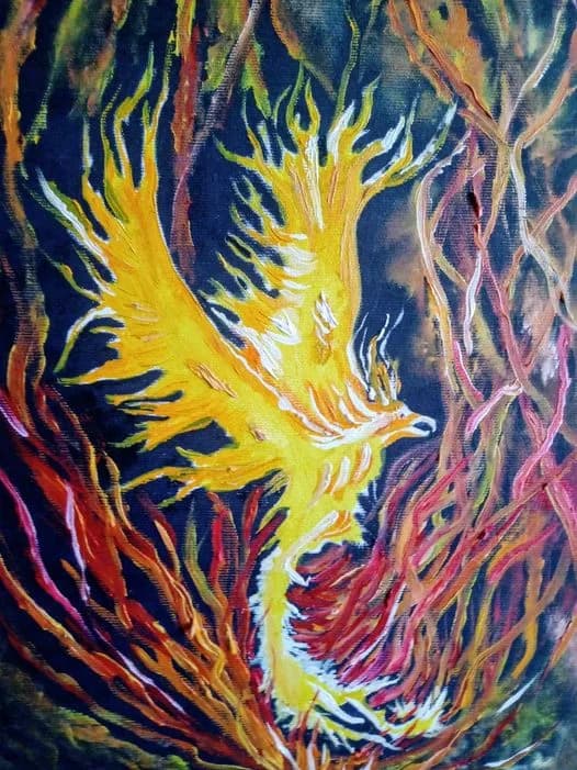 Tabloul Pasarea Phoenix-Renasterea din foc a eternitatii ,pictura in ulei pe panza